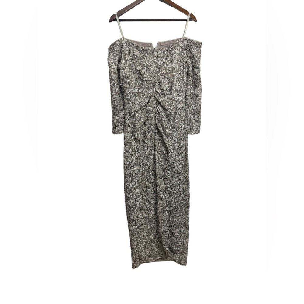 Xscape sequined off shoulder Dress 16P - Picture 3 of 16